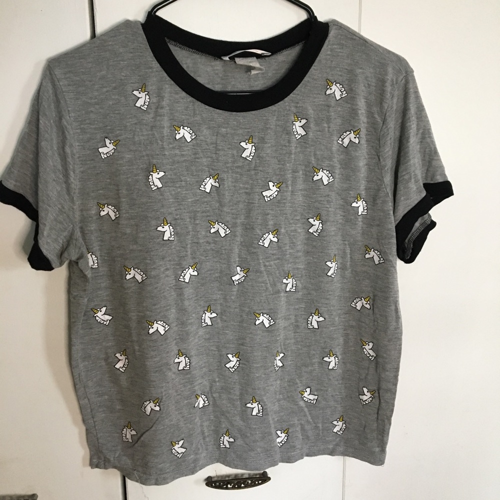 Gaze unicorn print cropped ringer tee